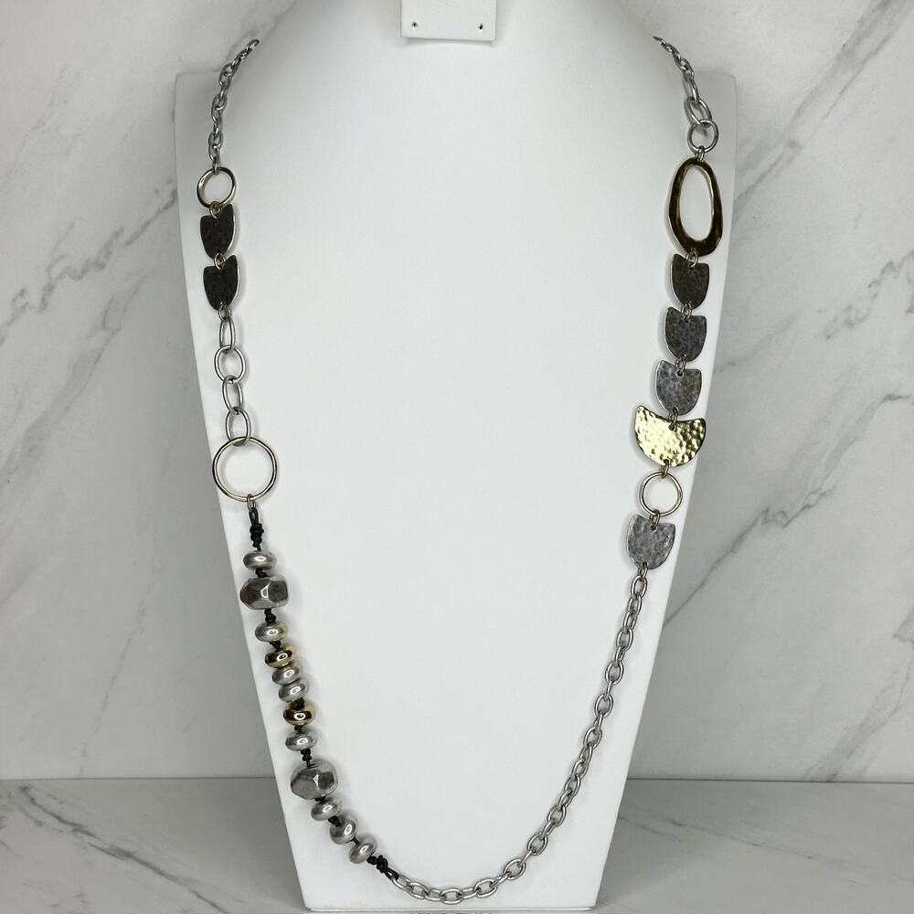 Chico's Mixed Metal Hammered Necklace Silver Gold 37.5-41.5in ✨